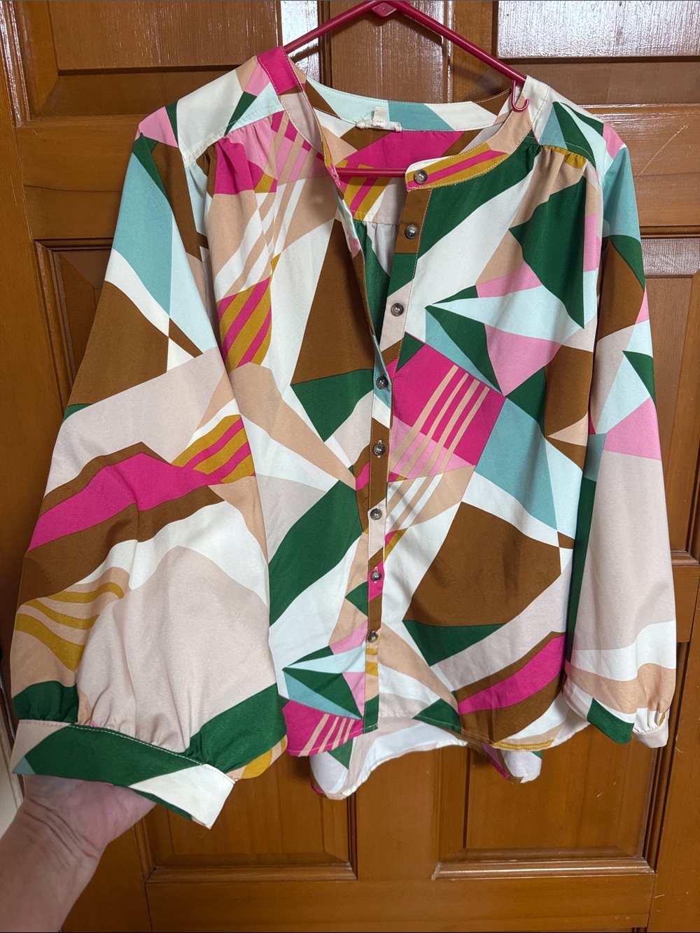 JODIFL Multicolor Geometric Button-Front Blouse